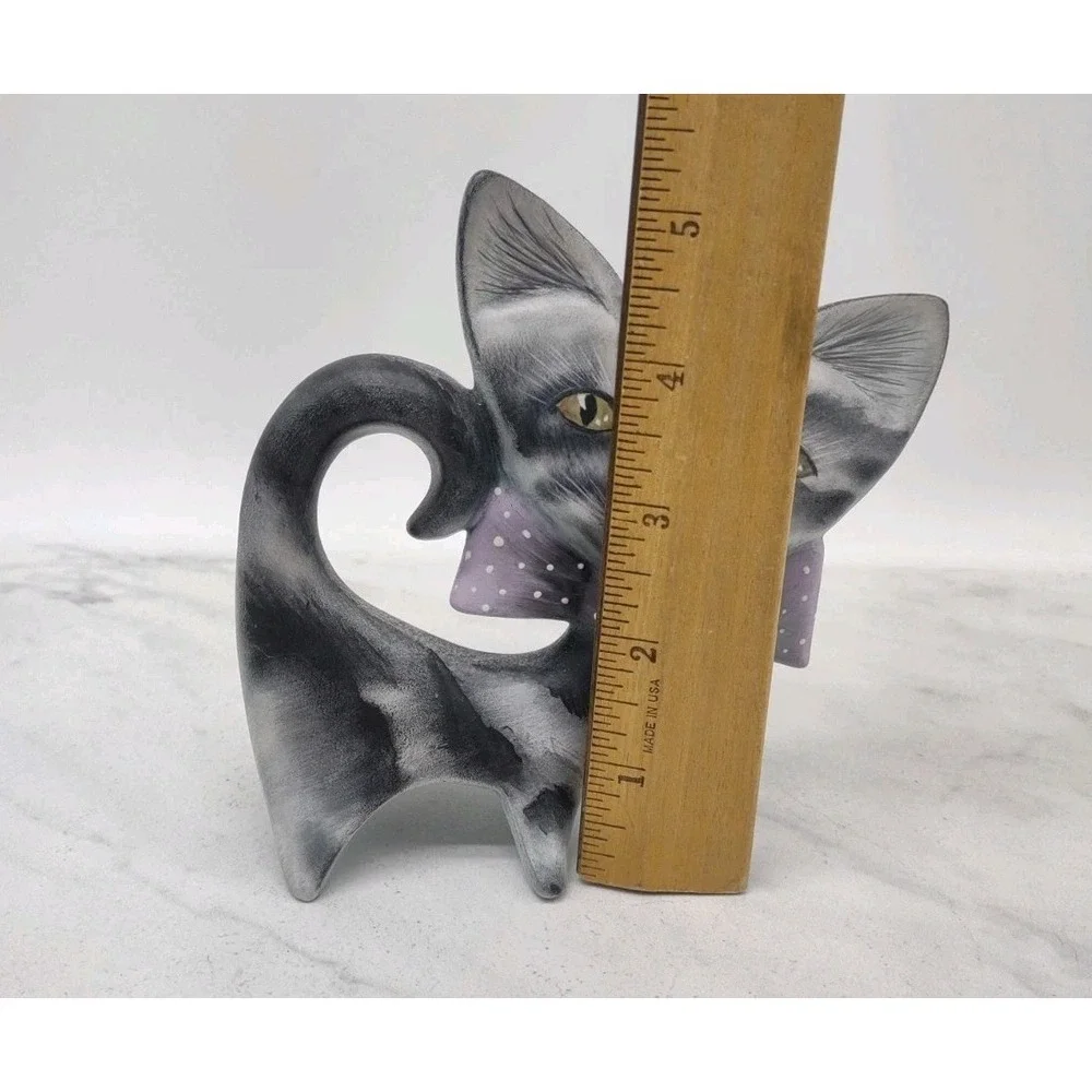 Vtg Hobbyist Ceramic Striped Gray Cat Kitten Bow Tie Figurine Hand Painted 5